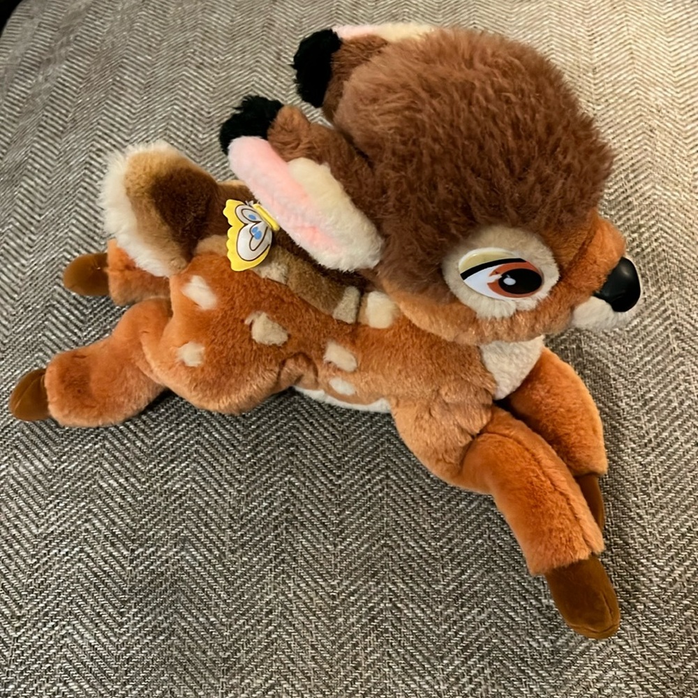 Disney Store 1990s Bambi with Flower on Back Stuffed Animal. Non-smoking home.